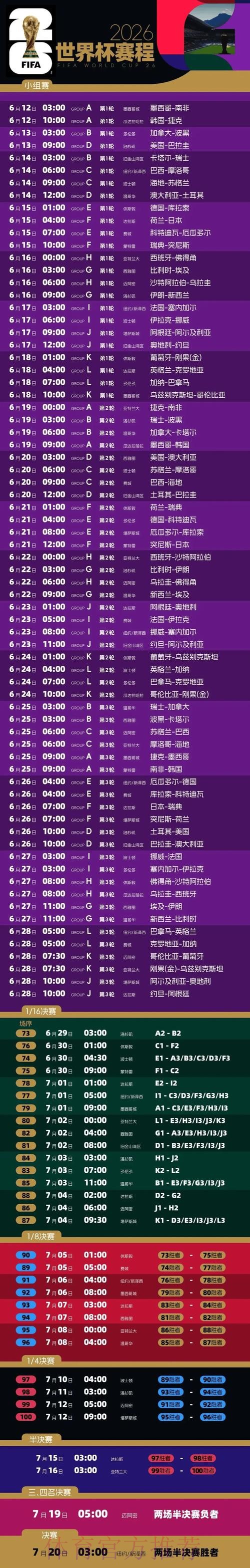 2026世界杯每日赛程最新全程直播实时查看